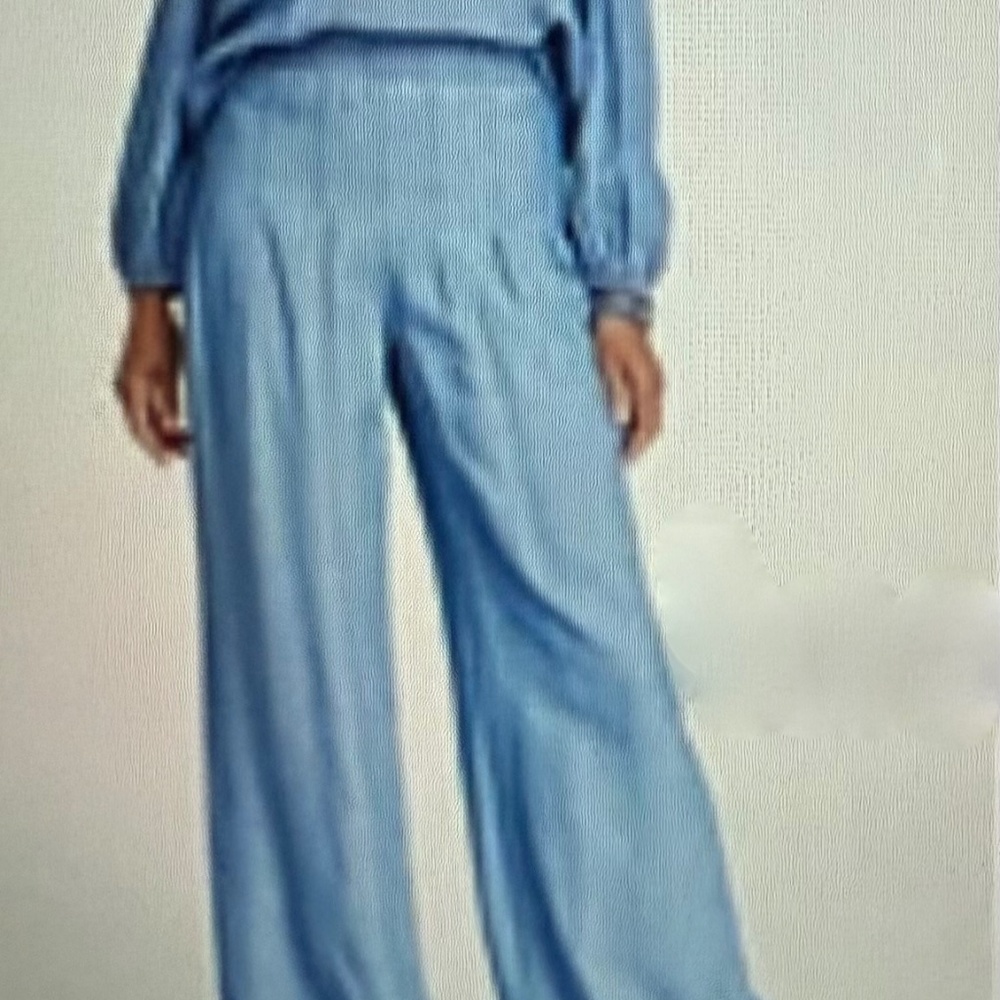 INC INTERNATIONAL CONCEPTS WIDE LEG HIGH RISE CHAMBRAY BLUE PANTS, SIZE 4